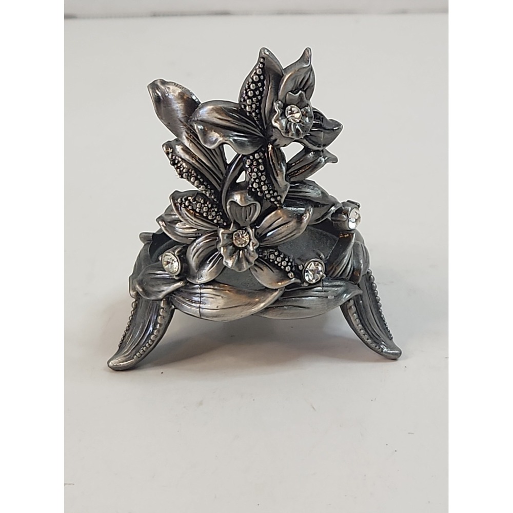 Vintage Pewter Floral Iris Votive / Tealight Candle Holder Base